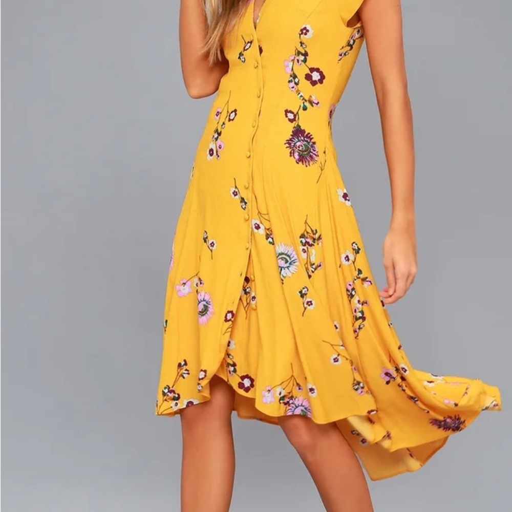 Free People "Lost In You" Yellow Floral Print Midi Dress - Picture 2 of 11